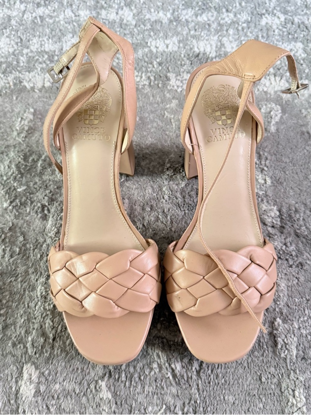 Vince Camuto Pink Braided Leather Block Heel Sandals